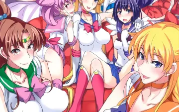 Sailor Moon | Bishoujo Senshi Sailor Moon xxx, Sailor Chibi Moon | Chibiusa xxx, Sailor Jupiter | Makoto Kino xxx, Sailor Mars | Rei Hino xxx, Sailor Mercury | Ami Mizuno xxx, Sailor Moon | Usagi Tsukino xxx, Sailor Neptune | Michiru Kaioh xxx, Sailor Saturn | Hotaru Tomoe xxx, Sailor Uranus | Haruka Tenoh xxx, Sailor Venus | Minako Aino xxx, Getsu Ka Sui Moku Kin Do Nichi FullColor «Hotel Venus e Youkoso!!» (Bishoujo Senshi Sailor Moon), pagina 1